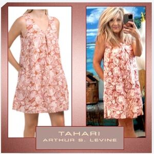 ⭐️Tahari,Softest Linen,V-neck,Lined,Fun Twirl-able Trapeze Dress, POCKETS,Size L